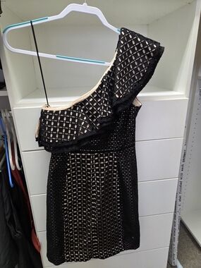 One-Shoulder Black Eyelet Dress